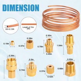 YullSorom 72'' Oil Pressure Gauge Tubing Kit, Set of Copper Tube with1/4'' x1/8'' NPT,1/8'' NPT Male x1/8'' OD and 1/8'' NPT Female x1/8'' OD Threaded Brass Parts