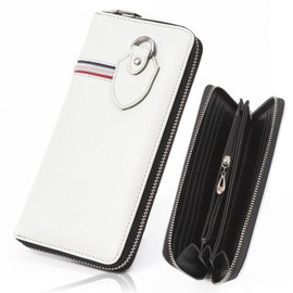 Daylight DL-1018 Men's Long Wallet, Round Zipper, Tricolor Zip, white