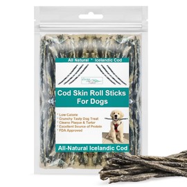 Ocean Tides Icelandic Atlantic Cod Fish Skin Treats for Dogs and Cats Dried Lean Crunch Sticks Chews
