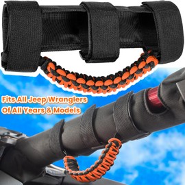 Roll Bar Grab Handles Grip Handle for Jeep Wrangler JK JKU JL JLU TJ YJ Sports Sahara Freedom Rubicon Unlimited Gladiator JT 1955-2023 UTV ATV Accessories Premium 550 Paracord (Orange 2 Pack)