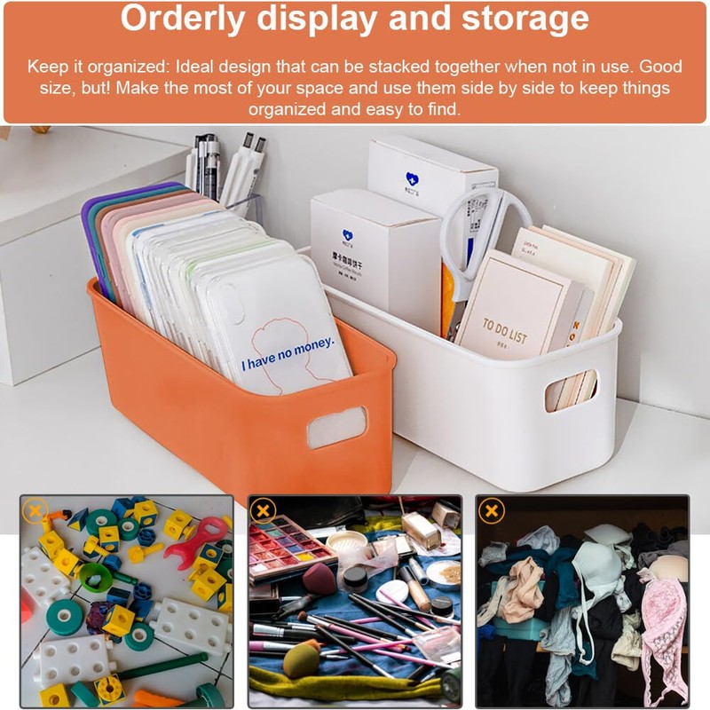 GmeDhc 4PCS Thick Plastic Storage Basket, Rectangular Storage Boxes, Storage