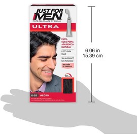 Just For Men Ultra Tinte para Canas Negro U55, Combina Perfectamente con tu Color de Cabello, Cepillo de Fácil Aplicación, 35g