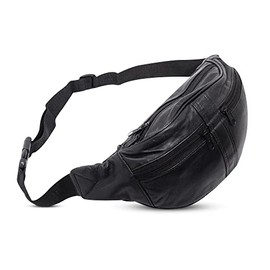 Bum Bag / Waist Bag Genuine Leather (Black), black, Neck pouch