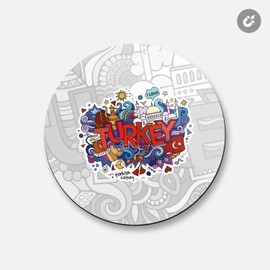 Unbranded Turkey Word Cloud Travel Label | 4'' X 4'' Round Decorative Magnet