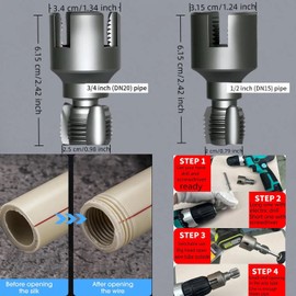 Pipe Thread Cutting Tool, Integrated Internal & External Threading Tool for Electric Drills, PVC Pipe Threader Kit with Rethreading Function, Compatible with 1/2" & 3/4" (DN15/DN20) Pipes (1/2"+ 3/4")