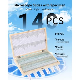140-Pcs Microscope Slides with Specimens,Pre-Made Glass Slides with Specimens,Educational Microscope Slides and Covers for Young Scientists,Perfect for Biology Class and Experiments