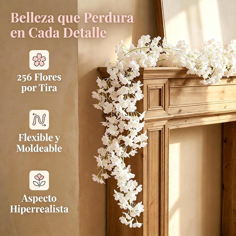 Guirnalda Flores Artificiales Cerezo 180cm, Rosa Claro