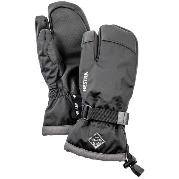 Hestra Gauntlet CZone Junior Glove - Waterproof, Insulated 3-Finger Snow Glove for Winter, Skiing, Playing in The Snow for Kids and Youth - Black/Graphite - 6