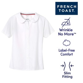 French Toast girls Short Sleeve Peter Pan Collar (Standard & Plus) Blouse, White, 18.5 Plus