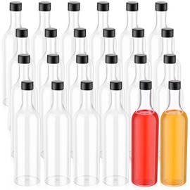 24 Pcs Plastic Wine Bottles with Caps 25 oz Long Neck Quart Plastic Bottles with Screw on Lids Empty Clear Wine Bottles for Kitchen Home Bar Party Hold Liquor Drinks Condiment Beverages