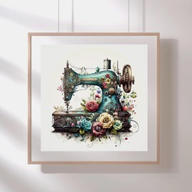 SYMON Cross Stitch Kits for Adults,Sewing Machine,11CT Easy Printed Cross Stitch Kits with Fabric,Thread,Needle,Scissors and Tutorials,13.78×13.78 Inch