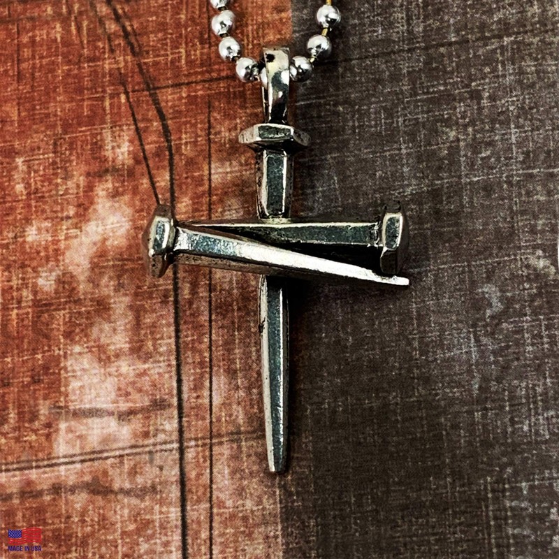 FORGIVEN JEWELRY 3 Nail Cross Antique Silver Finish Pendant Aluminum