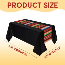 Hosuly Mexican Tablecloth Kids Birthday Party Plastic Tablecloth Set 54 x 108'' Fiesta Tablecloth Solid Rectangular Table Cover Plastic Table Clot (Black Background,6 Pcs)