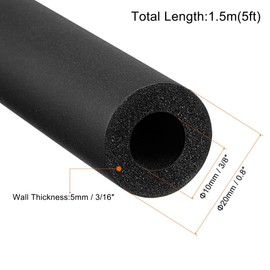 TOP-VIGOR Pipe Insulation Foam Tube, 10mm ID Foam Grip Tubing, 5mm Thick Lagging Pipe, 1.5M Length Cladding Foam Tube Hose Non-Slip for Fitness Tools Handle Support, Pipe Insulation, Black