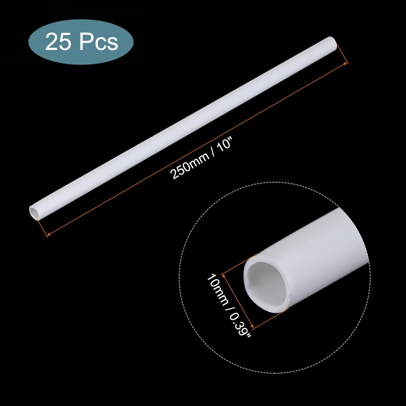 sourcing map 25pcs Plastic Model Tube ABS Round Tube 10mmx250mm
