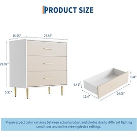 Modern White Dresser for Bedroom, Slim Drawer Dresser, Wooden Chest of Drawer with Metal Legs, TV Stand Storage Organizer Cabinet for Small Rooms, Apartments (27.6"D x 15.5"W x 29.9"H (3 Drawers))