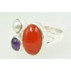 Natural Carnelian,Pearl,Amethyst Gemstone 925 Sterling Silver Bezel Setting Statement Ring