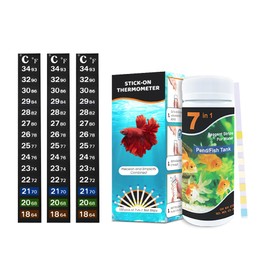 SunGrow Test Kit for Aquarium, Accurate Water Quality Monitoring, Essential Tool for Fish Keepers and Tank Maintenance, 1 Bottle with 100 Strips & 3-Piece Sticker Thermometer, 1 Set Per Pack 