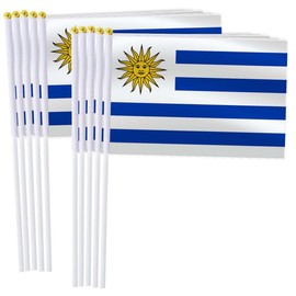 25 Pack Uruguay Handheld Small Flag,Mini Uruguayan Hand Held Miniature Stick Decor