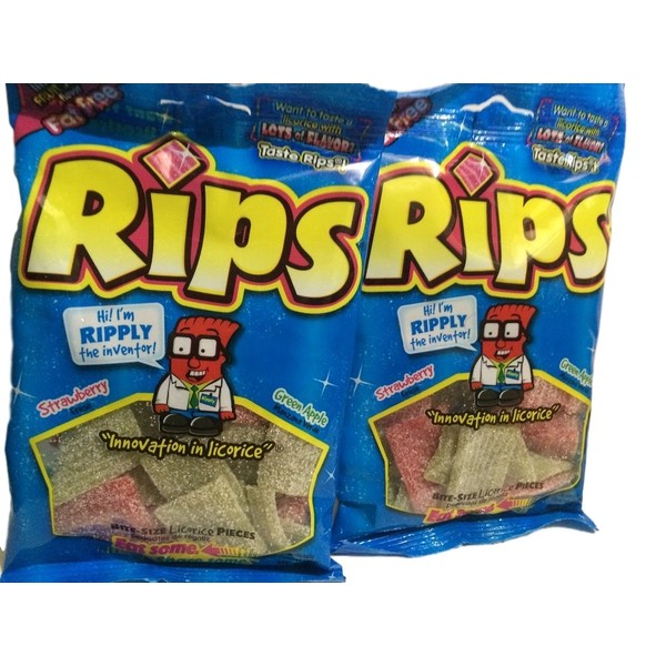 Rips Strawberry and Greenapple Licorice Pieces, 4 Ounce Bags, 2-bags