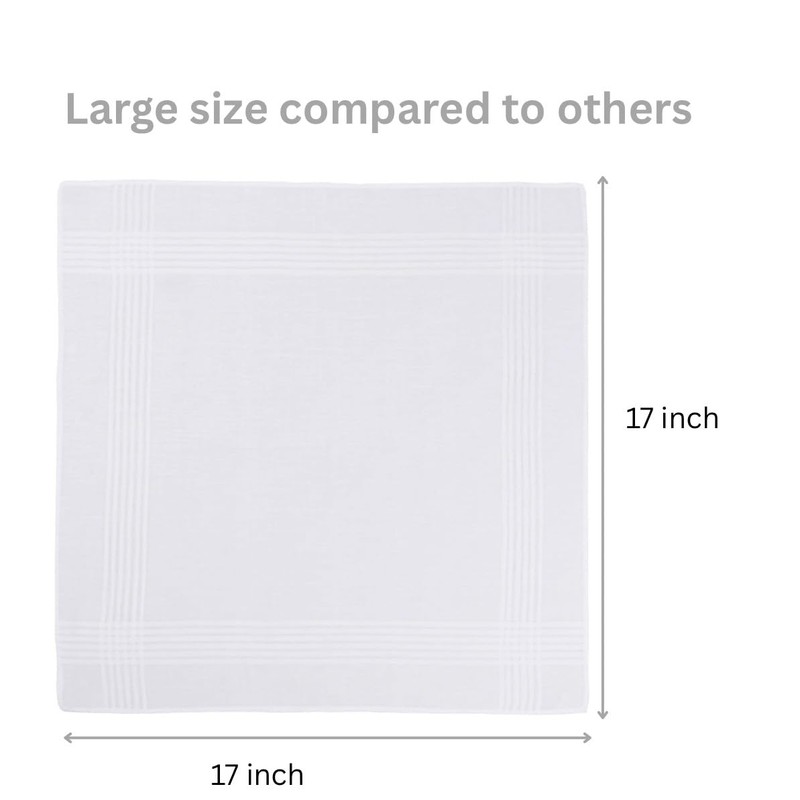 Premium Cotton Men's Handkerchiefs,100% Soft Cotton,White Classic Hankies Pack of