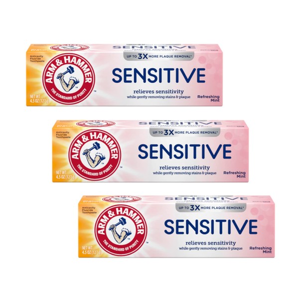 Arm & Hammer Sensitive Teeth and Gums Toothpaste, Refreshing Mint Flavor, 4.5 Ounce (Pack of 3)