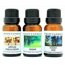 Crazy Candles 3 Bottles Set, 1 Apples Pine & Cedar, 1 Cedar, 1 Forest Pine 1/2 Fl Oz Each (15ml) Premium Grade Scented Fragrance Oils