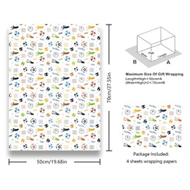 Soccer Football Wrapping Paper for Boys Girls Kids, Sports Soccer Ball Goal Football-boot Printed Folded Flat Gift Wrap Paper for Men Women Birthday Holiday Christmas - 20x28 Inches per Sheet