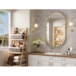 JIINGYO Oval Mirror, 24"×32" Gold Bathroom Mirror, Oval Mirror for Bathroom, Gold Vanity Mirror for Wall, Entryway, Living Room, Wall Mount Mirrors Hangs Vertical or Horizontal