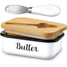 LANDNEOO Butter Dish with Lid and Butter Curler Knife for Countertop 6.2"L x 4.2"W x 2.2"