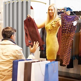 Clothing Store Fitting Room, 39 in Dressing Room Used in Mall, Boutique and Office, Corner Wall Mounted Changing Room for Privacy Protection, Include Shading Curtain, Bracket and Hook Up