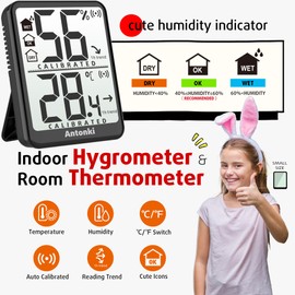 Antonki 2 Pack Room Thermometer Small Hygrometer Indoor, Home Humidity Gauge, Digital Temperature and Humidity Monitor, Humidity Sensor Meter for Bedroom, Baby Room, Reptile, Plants