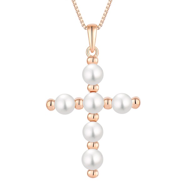 YL Cross Necklace 925 Sterling Silver Freshwater Pearls Pendant Religious
