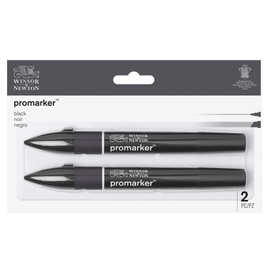Winsor & Newton, Promarker, Black, Set of 2, Alcohol Based Dual Tip Markers