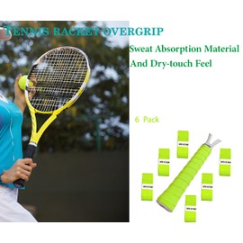 APSSTARI Tennis Racket Overgrip, 6-Pack Precut Anti-Slip Grip Tape, Dry-Feel (Hihg-Vis Green)