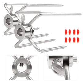 CPROSP 2 Meat Clips for Rotisserie Skewers, Meat Needles for Barbecue Skewers, Stainless Steel with Diameter 12 mm with Locking Screw with Red Protective Cover