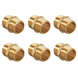 Voarge Pack of 6 Brass Male Thread, Hex Nipple Thread Fittings, Double Nipple on Both Sides, Suitable for a Variety of Piping Applications (1/2 Inch)