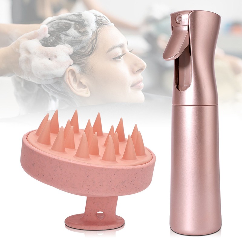 Hair Shampoo Brush Pink 300ml Spray Bottle Silicone Massage Scalp