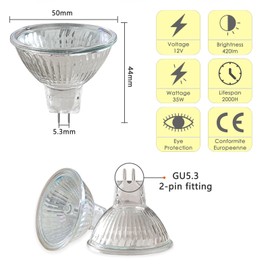 Caldarax 8 Pack MR16 Halogen Spotlight Bulbs, 12V 35W GU5.3 Spotlight Bulb Dimmable, Warm White 2700K, 400LM, 36 Beam Angle, 2 Bi-Pin Base, Dichroic for Track Lighting, Recessed Lighting