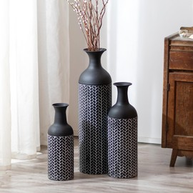 Sziqiqi Black Large Floor Vases: 27/20/16in Tall Metal Floor Vase Set of 3 Giant Floor Standing Vintage Big Vase for Living Room Oversized Floor Vases for Fireplace Hallway Corner Office