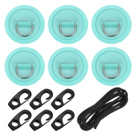 PATIKIL D-Ring Patch, 6 Pcs Stainless Steel D-Ring PVC Patch Pad No Glue Include with 8.2ft Elastic Cords and Hooks for Inflatable Boat Paddle Board Canoe Surfboard, Cyan
