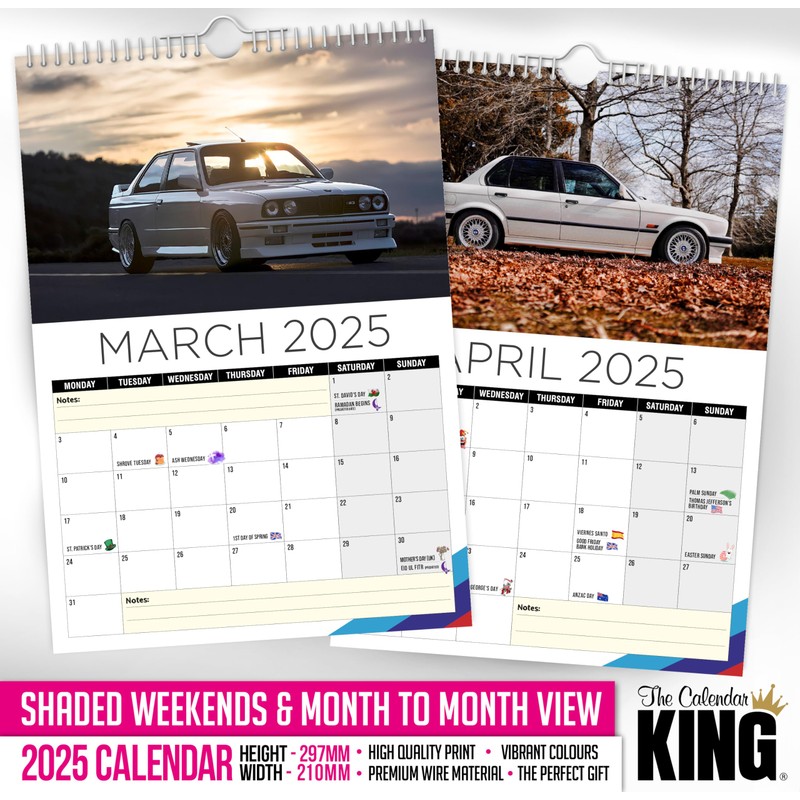 The Calendar King // Beemer e30-2025 Wall Calendar (Full Colour,