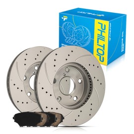 PHILTOP 31295+D862 Front Drilled and Slotted Disc Brake Rotor and Ceramic Brake Pad Set Kit For Toyota RAV4 2001 2002 2003 2004 2005, brake pads and rotors kit, 6pcs