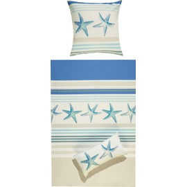 REDBEST Bed Linen Renforcé Blue/Beige Size 135 x 200 cm (80 x 80 cm)