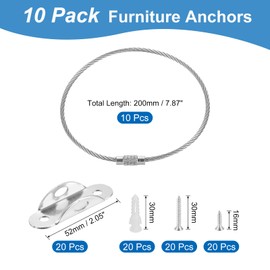 sourcing map Furniture Anchors (10 Packs), Anti Tip Furniture Anchors for Proofing Alloy Wall Anchors Wide Version for Cabinets Bed Shelf Furniture Fasteners to Wall, Silver