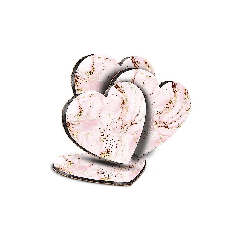 4 x Heart Coasters - Pink & Gold Marble Art