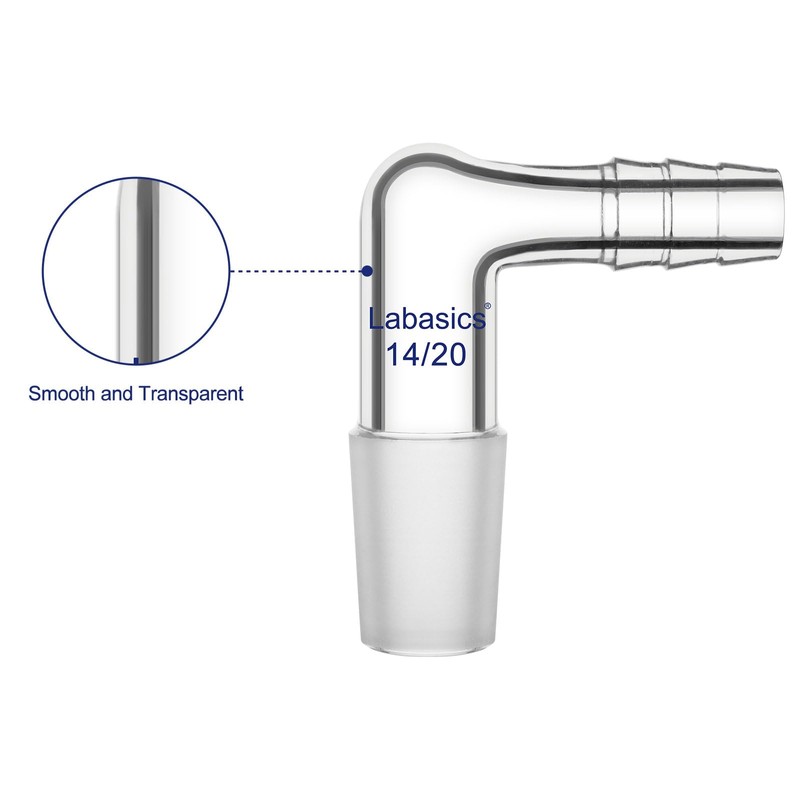 Labasics Glass 90 Degree Vacuum/Gas Adapter, Borosilicate Glass Bent Inlet