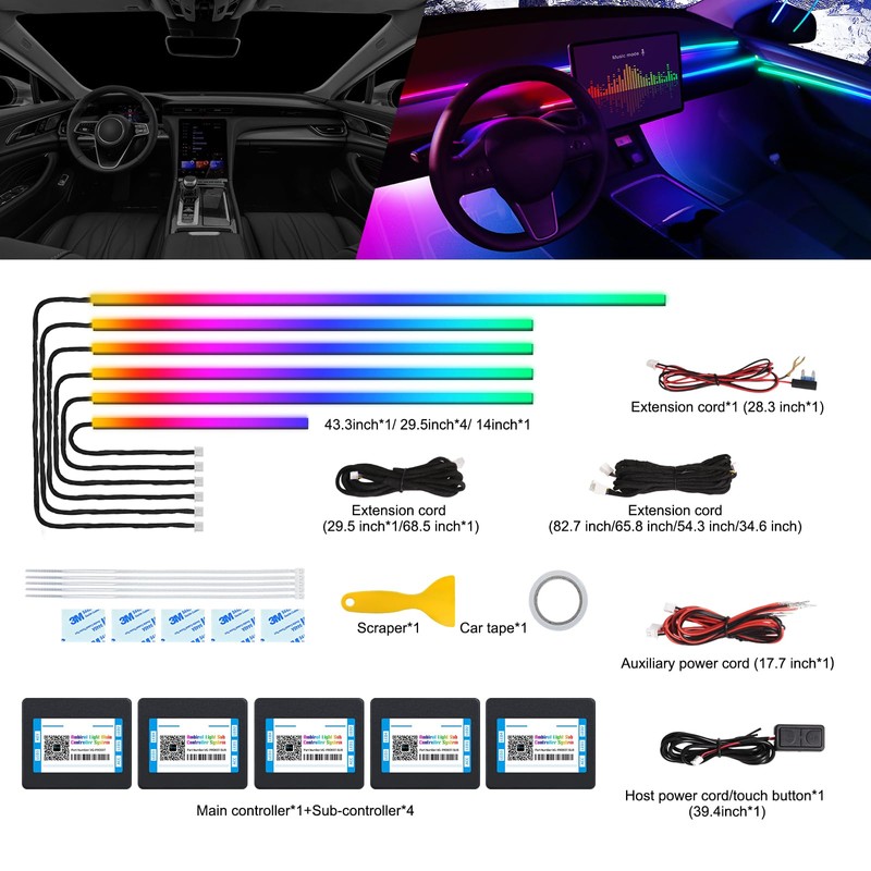 Dreamcolor Acrylic Interior Car LED Strip Light with Wireless APP,