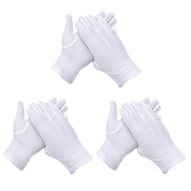 JRILUO 3 Pairs of White Gloves for Men and Women, Nylon Cotton Gloves with 3 Ribs, White Gloves for Formal Tuxedo / Jewellery Inspection / Welcome, beige