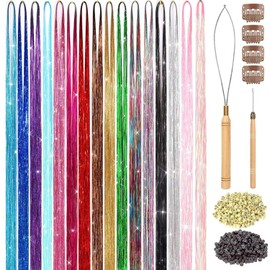 Braiding Hair Fairy Hair Tinsel Kit for Girls: 16 Colors Tinsel Hair Extensions - Glitter Hair Tinsel Heat Resistant Accessories for Women Kids (43 Inch 3900 strands) SIZE-BH-B1